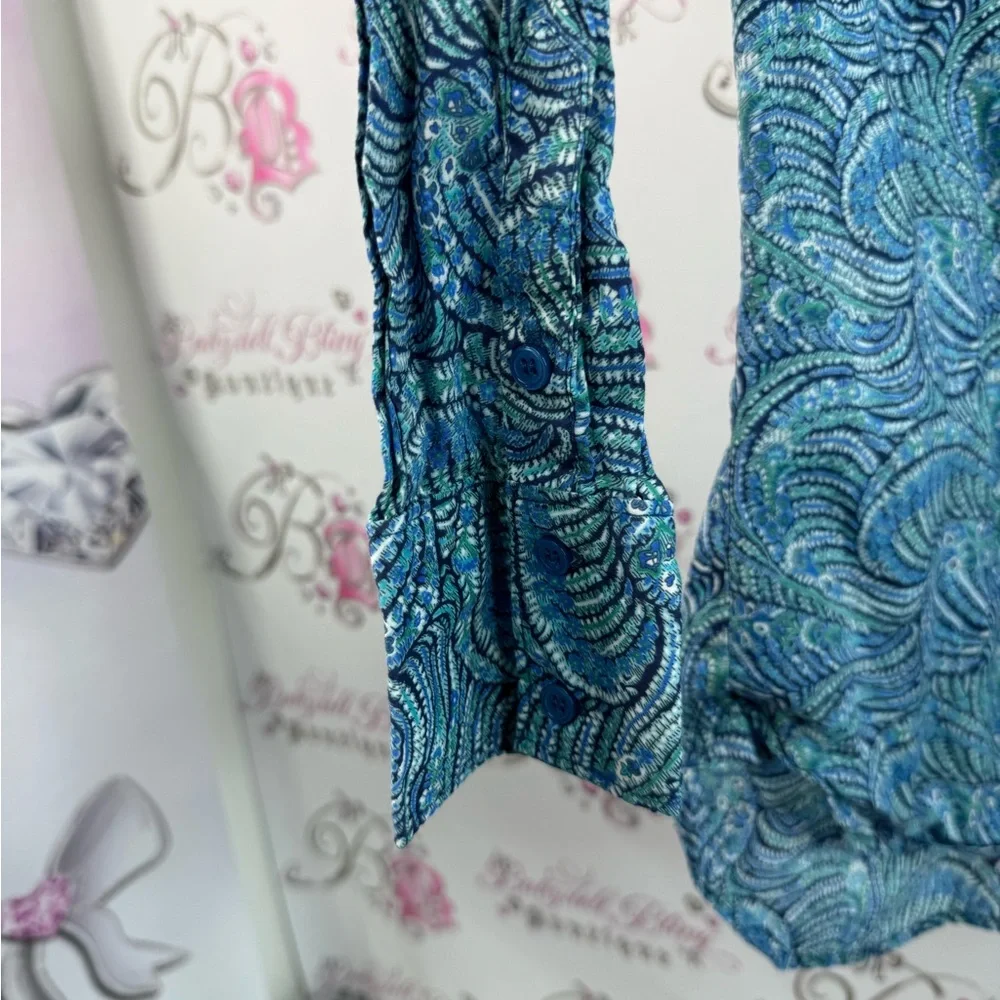 Liberty art fabrics button up blue and Green Patterned Long Sleeve Shirt paisley - Picture 6 of 12